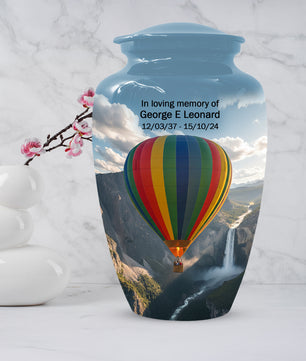 Hot Air Balloon Cremation Urn for Adult Ashes | Scenic Mountain & Waterfall Memorial Adult Urn