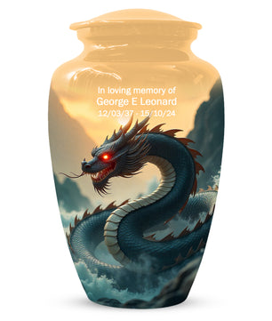 Dragon Sunset Urn for Human Ashes | Adult Cremation Urn | Sunset Dragon Memorial Funeral Urn