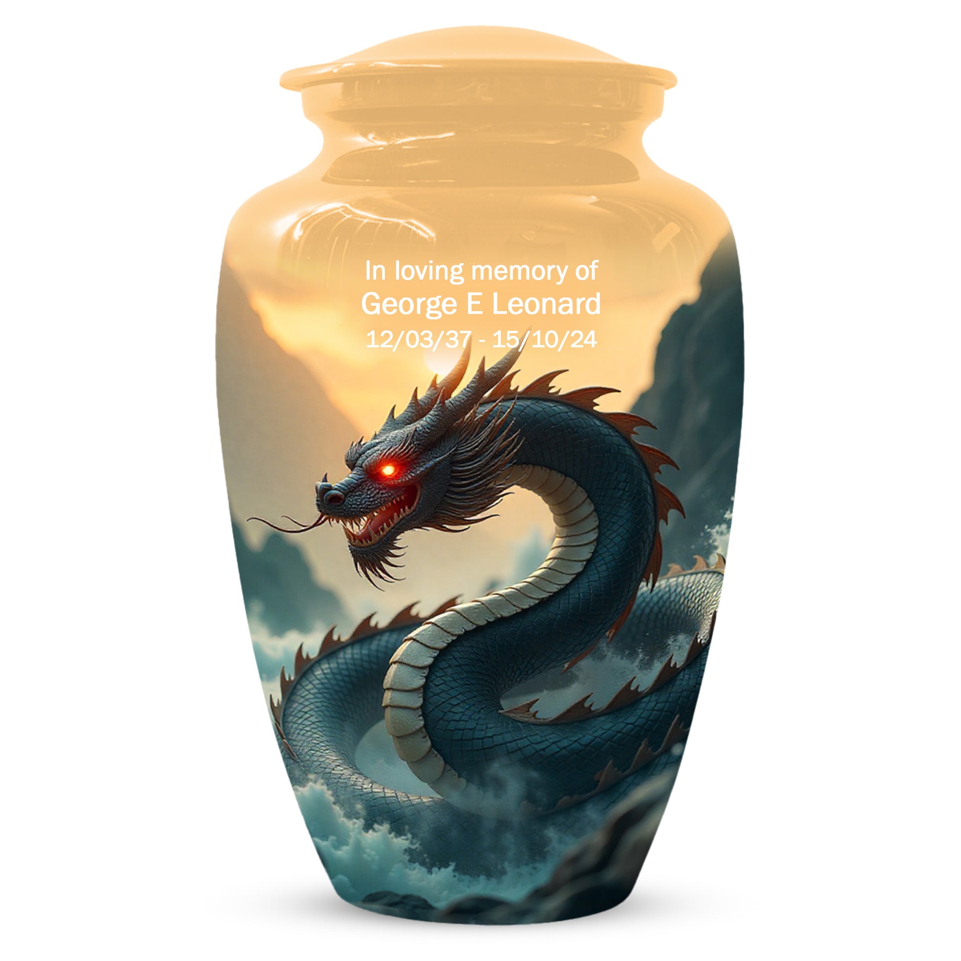 Dragon Sunset Urn for Human Ashes | Adult Cremation Urn | Sunset Dragon Memorial Funeral Urn