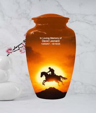 Western Cowboy Cremation Urn for Dad | Horse Memorial Urn for Human Ashes
