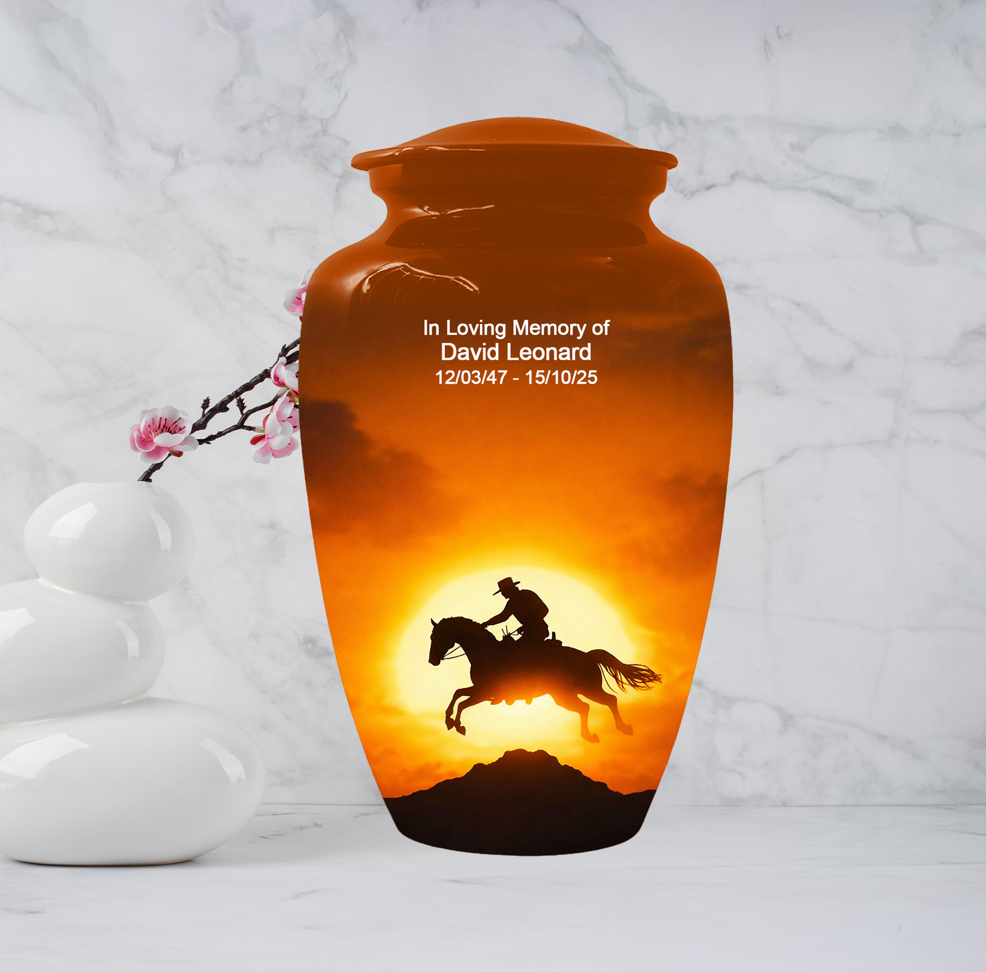 Western Cowboy Cremation Urn for Dad | Horse Memorial Urn for Human Ashes