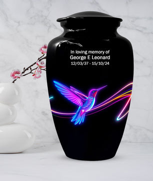 Personalized Neon Hummingbird Urn for Ashes – Modern Custom Adult Cremation Urn,