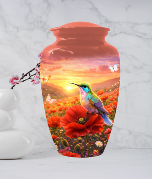 Hummingbird Urn for Ashes, Custom Cremation Urn for Mom, Floral Memorial Urn for Women,