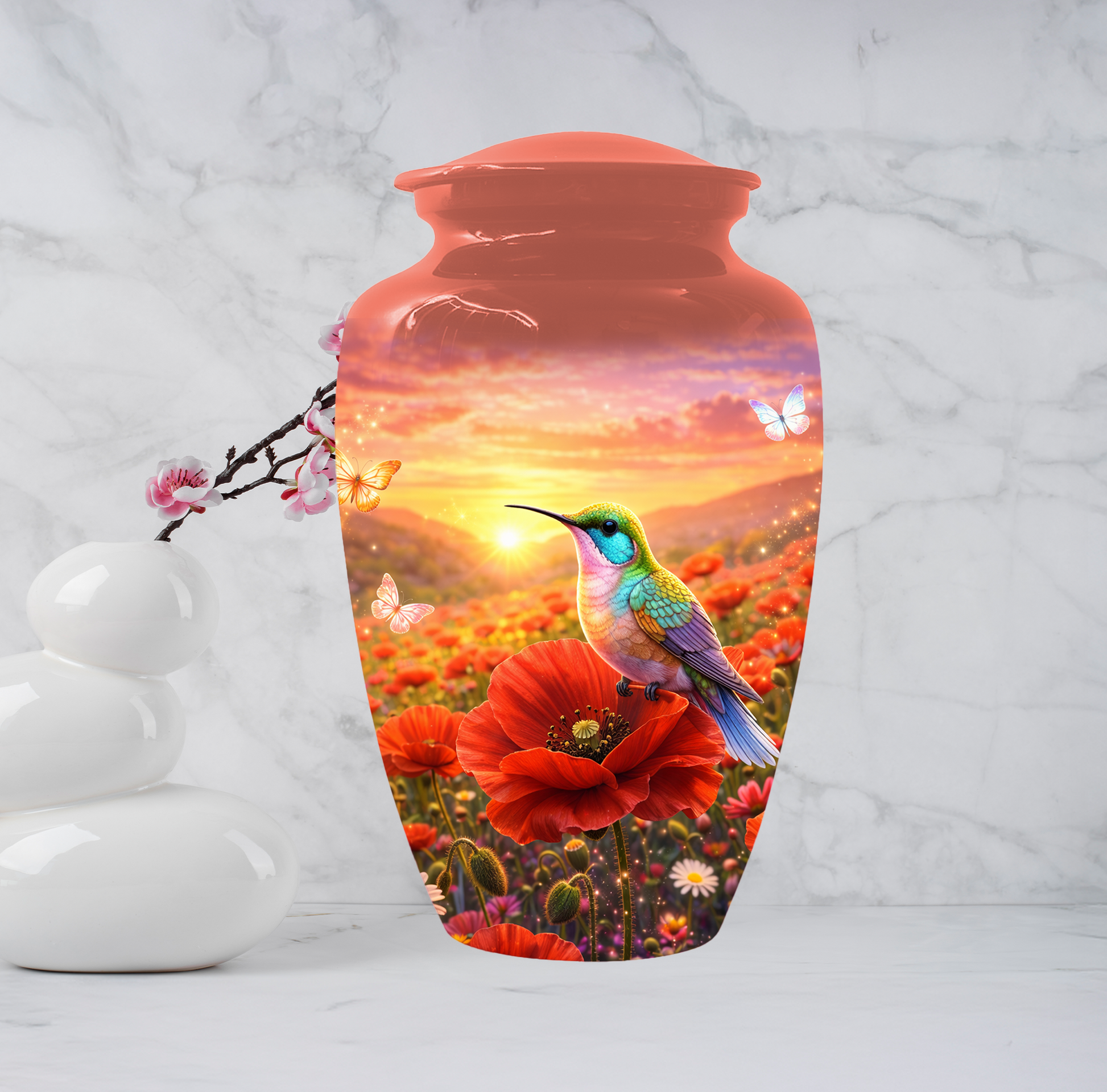 Hummingbird Urn for Ashes, Custom Cremation Urn for Mom, Floral Memorial Urn for Women,
