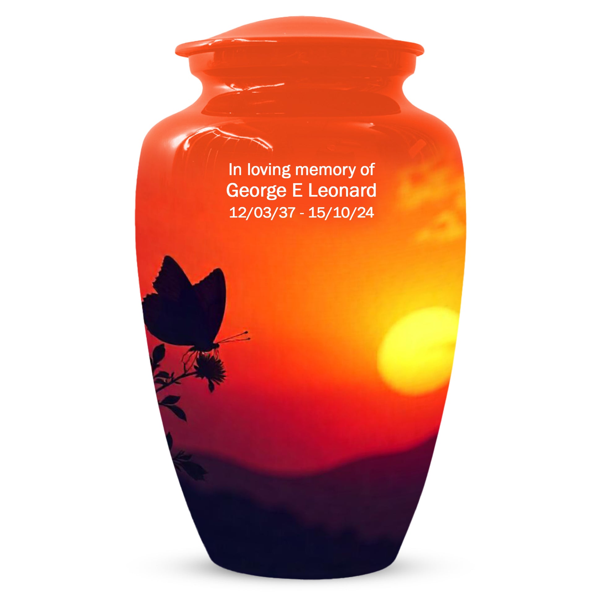 Butterfly Sunset Urn for Adult Ashes | Orange Sunset Butterfly Cremation Urn