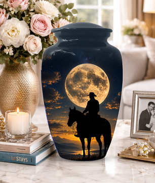 Cowboy Cremation Urn for Dad, Western Horse Memorial Urn for Ashes
