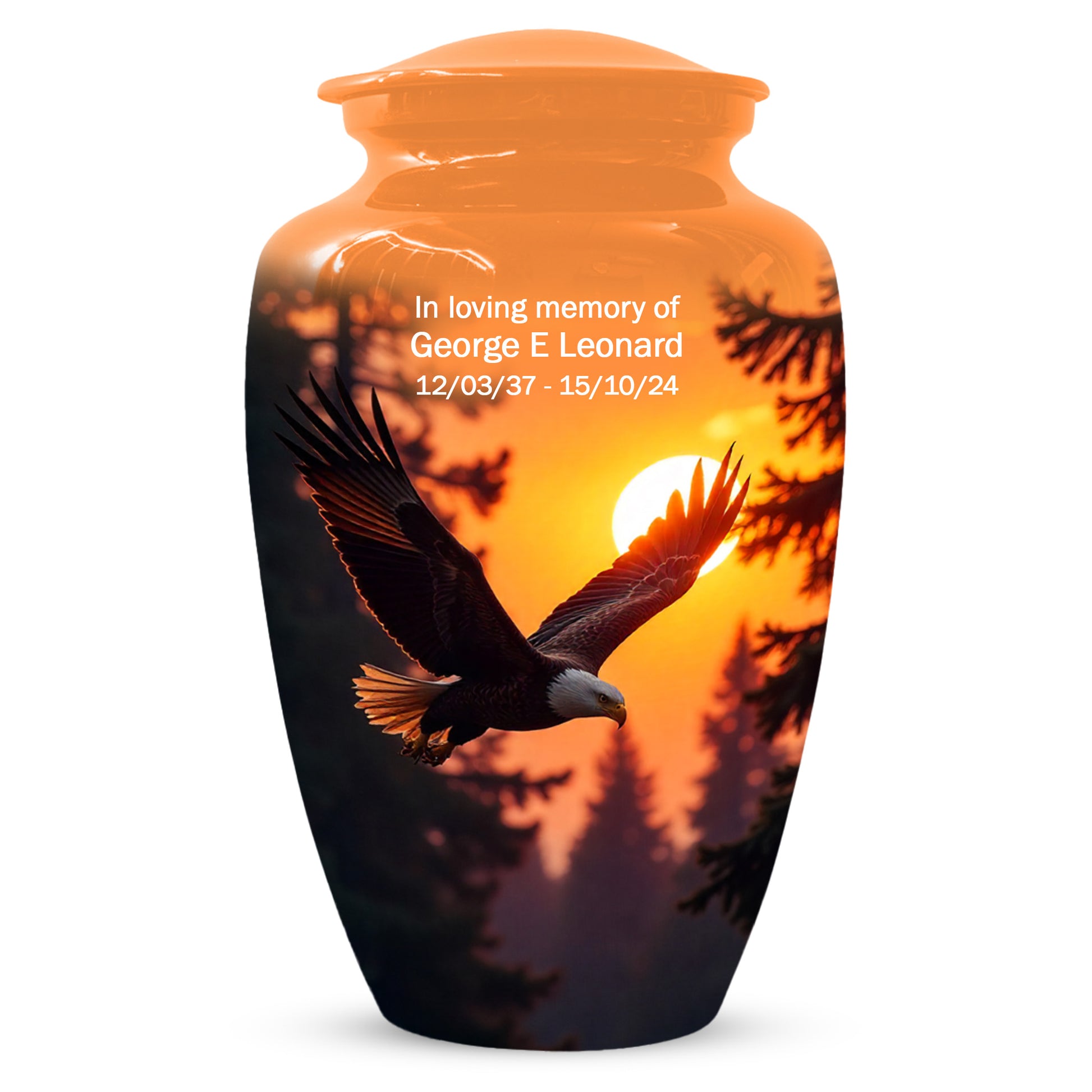 Eagle Sunset Urn for Human Ashes | Majestic Eagle Adult Cremation Urn | Sunset Memorial Funeral Urn