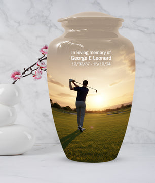 Golf Sunset Adult Urn for Human Ashes | Personalized Golf Cremation Ursn for Men & Dad