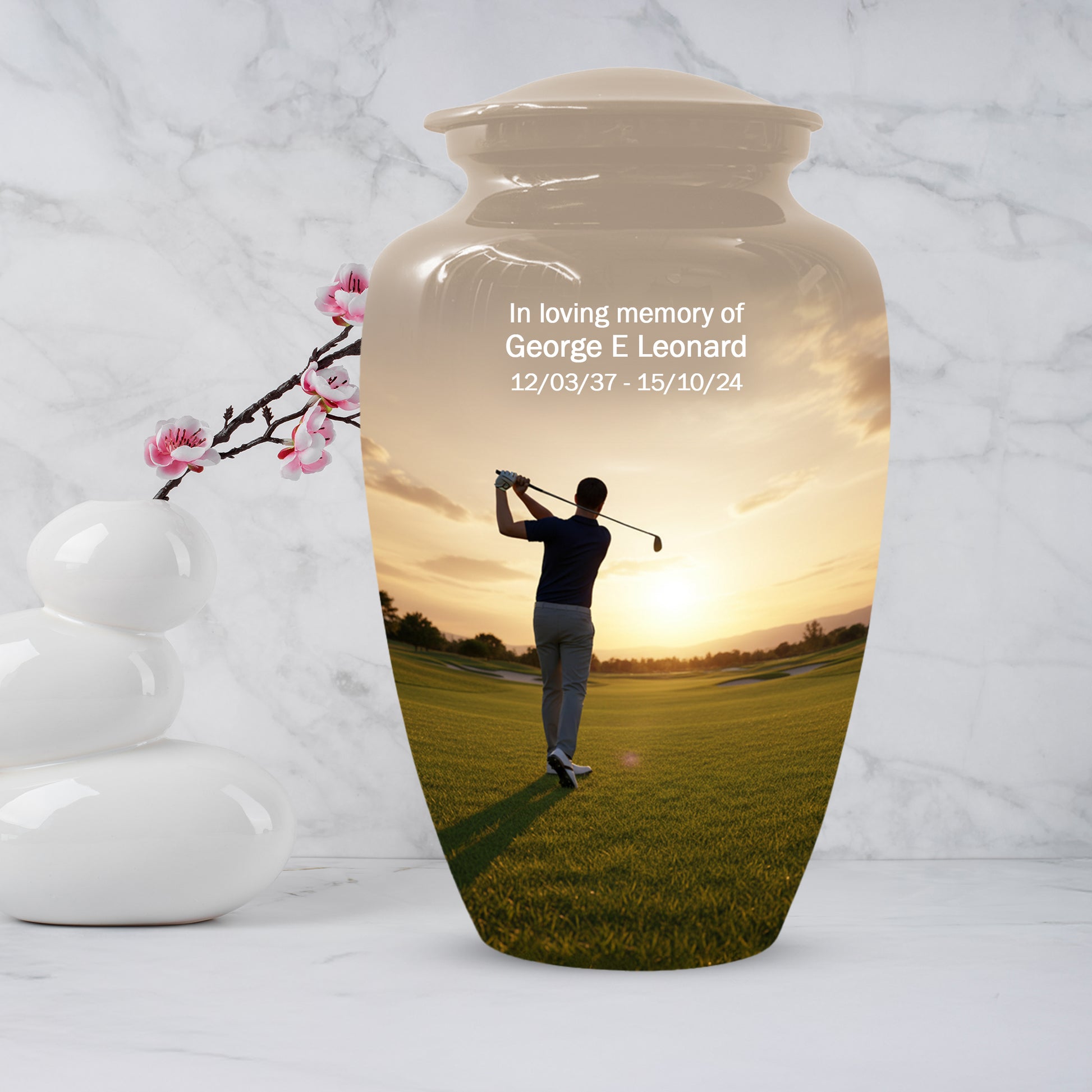 Golf Sunset Adult Urn for Human Ashes | Personalized Golf Cremation Ursn for Men & Dad