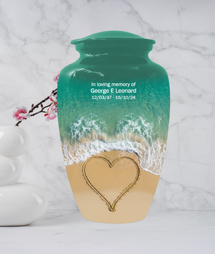 Beach Urn for Ashes, Custom Ocean Cremation Urn, Heart in Sand Memorial Urn