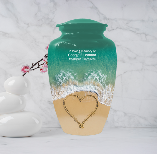 Beach Urn for Ashes, Custom Ocean Cremation Urn, Heart in Sand Memorial Urn