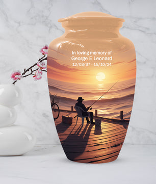 Beautiful Fishing Urn for Dad | Gone Fishing Cremation Urn for Adult & Male Ashes