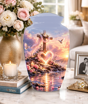 Christian Cremation Urn for Mom - Cross & Dove Extra Large Keepsake Urn