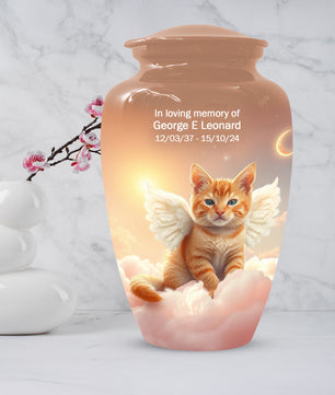 Angel Cat Urn for Ashes - Personalized Pet Memorial | Custom Metal Cremation Urn