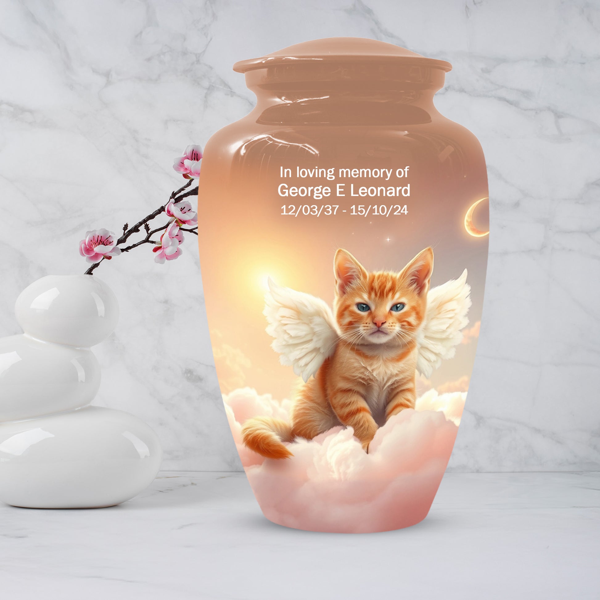 Angel Cat Urn for Ashes - Personalized Pet Memorial | Custom Metal Cremation Urn