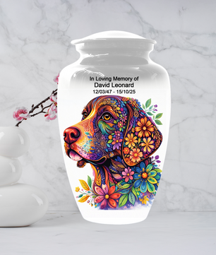 Personalized Dog Cremation Urn for Ashes | Custom Pet Memorial Urn | Colorful Floral Dog Urn |