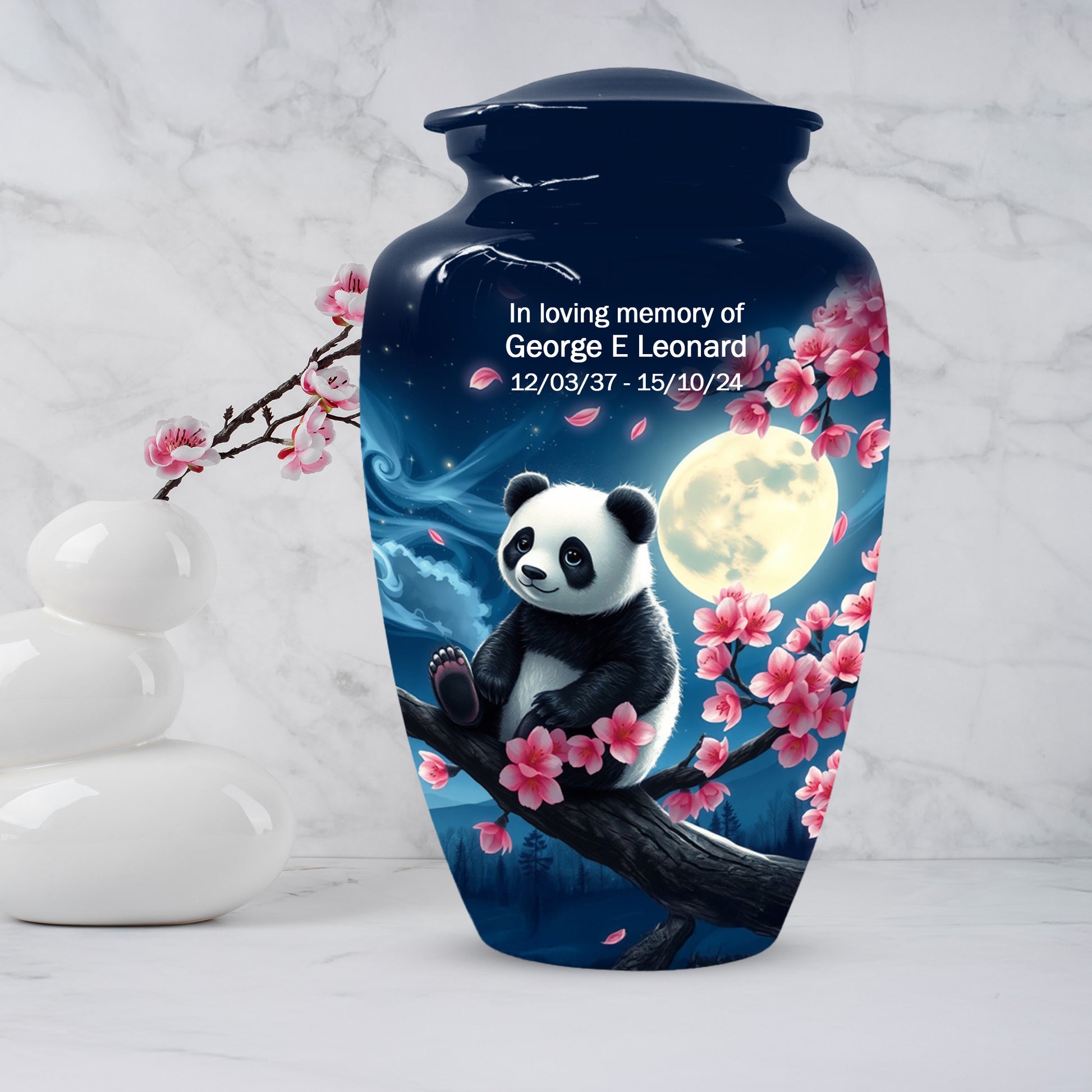 Panda Moon Urn for Ashes - Personalized Cherry Blossom Memorial for Mom | Cremation Urns for Mother