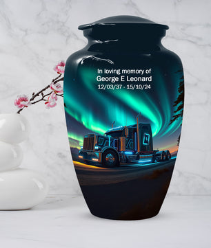 Semi Truck Cremation Urn for Ashes - Personalized Trucker Memorial for Dad | Big Rig Funeral Urns for Adult Male