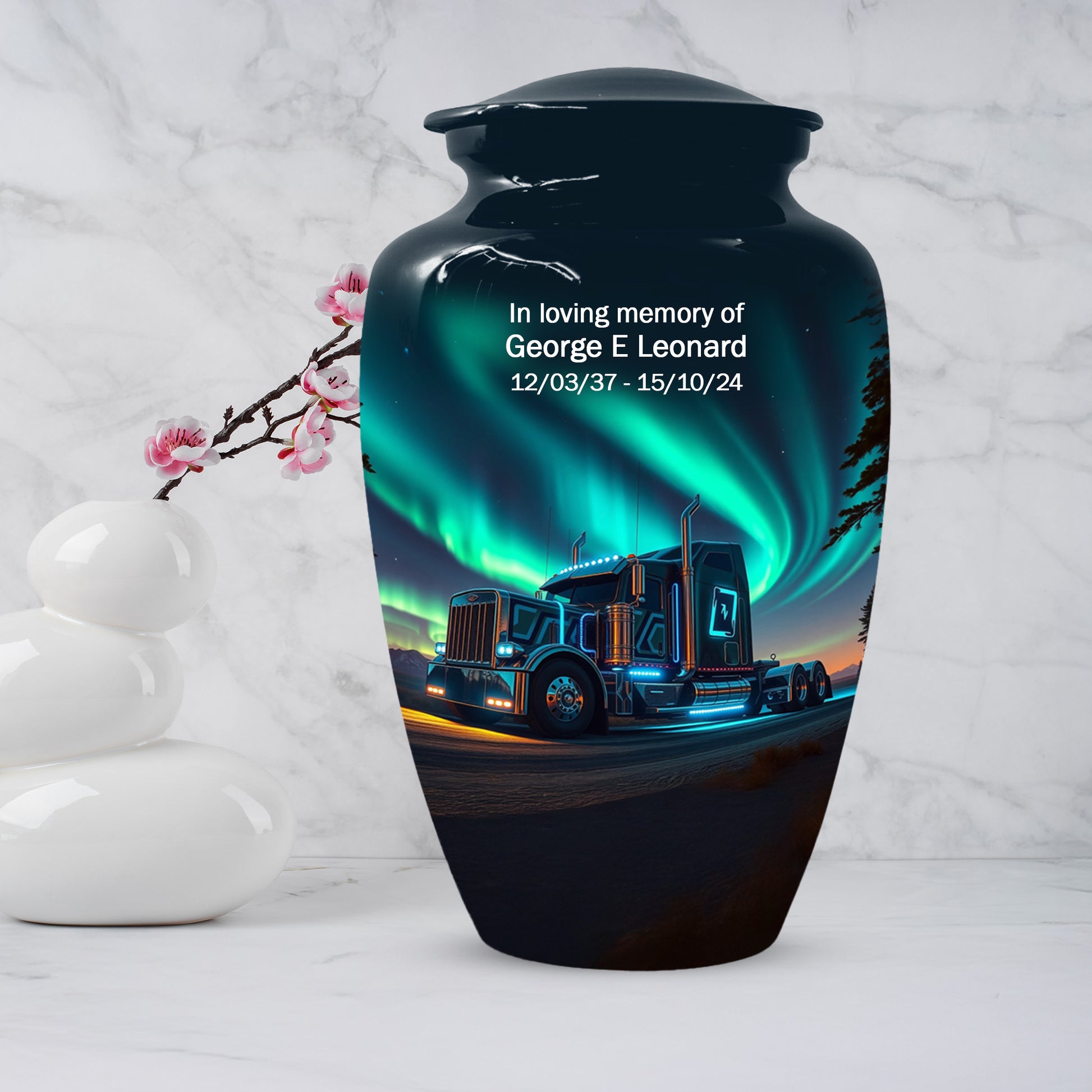 Semi Truck Cremation Urn for Ashes - Personalized Trucker Memorial for Dad | Big Rig Funeral Urns for Adult Male