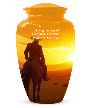 Cowboy Sunset Urn for Adult Ashes | Western Cowboy Cremation Urn for Dad