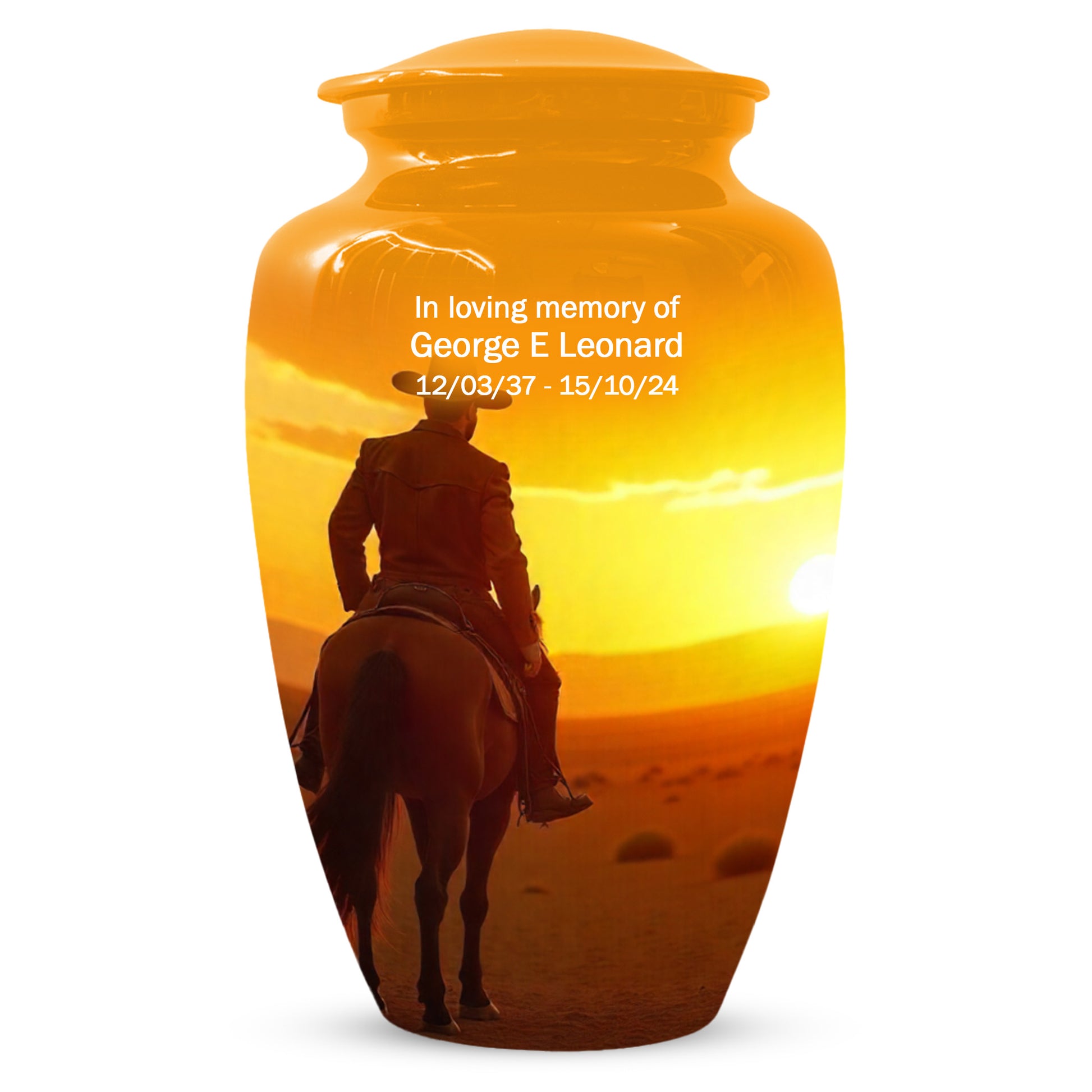 Cowboy Sunset Urn for Adult Ashes | Western Cowboy Cremation Urn for Dad