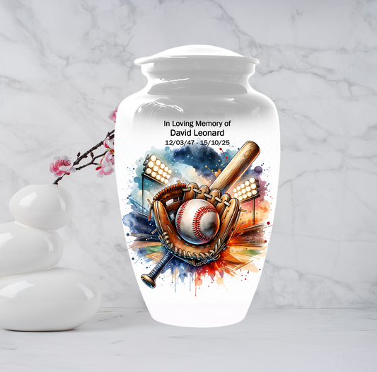 Personalized Baseball Urn for Ashes, Baseball Memorial Urn