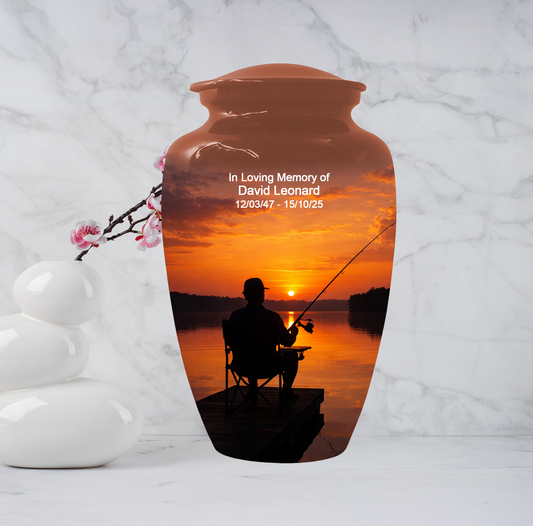 Fishing Cremation Urn for Dad | Personalized Gone Fishing Urn for Human Ashes
