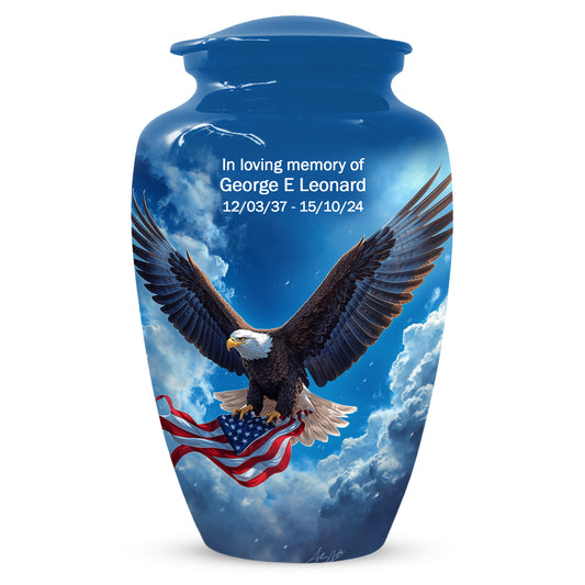 Patriotic Eagle Urn for Human Ashes | Flying Bald Eagle Adult Cremation Urn