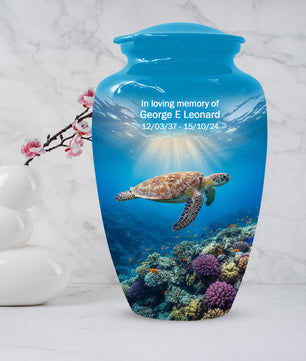 Ocean Wave Cremation Urn for Adult Ashes | Sea Turtle Ocean Theme Memorial Urn