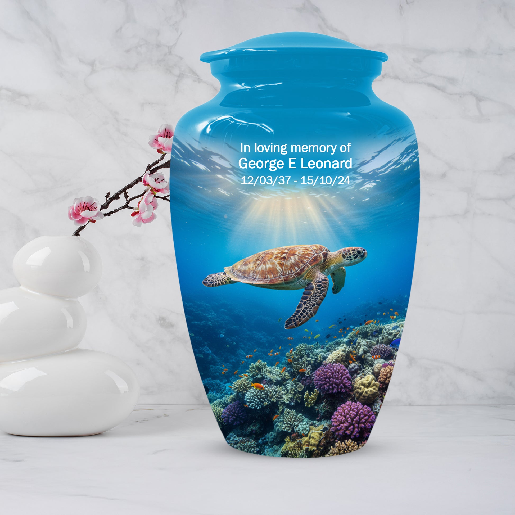 Ocean Wave Cremation Urn for Adult Ashes | Sea Turtle Ocean Theme Memorial Urn