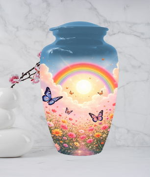 Rainbow Butterfly Urn for Ashes, Custom Memorial Cremation Urn
