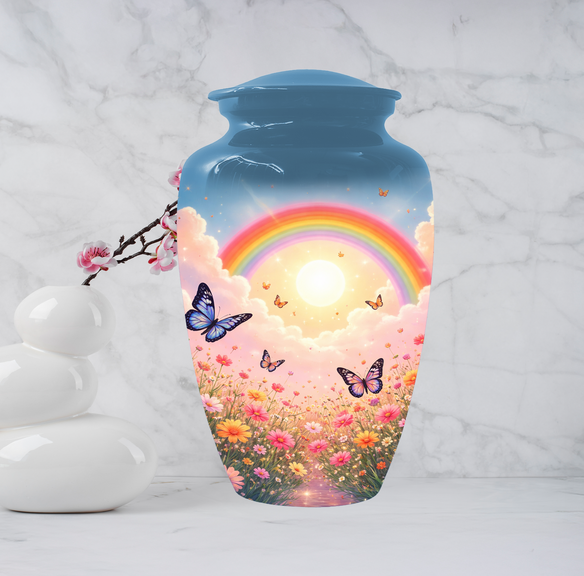 Rainbow Butterfly Urn for Ashes, Custom Memorial Cremation Urn