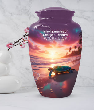 Sea Turtle Urn for Human Ashes | Beach Themed Adult Cremation Urn, Ocean Memorial Urn