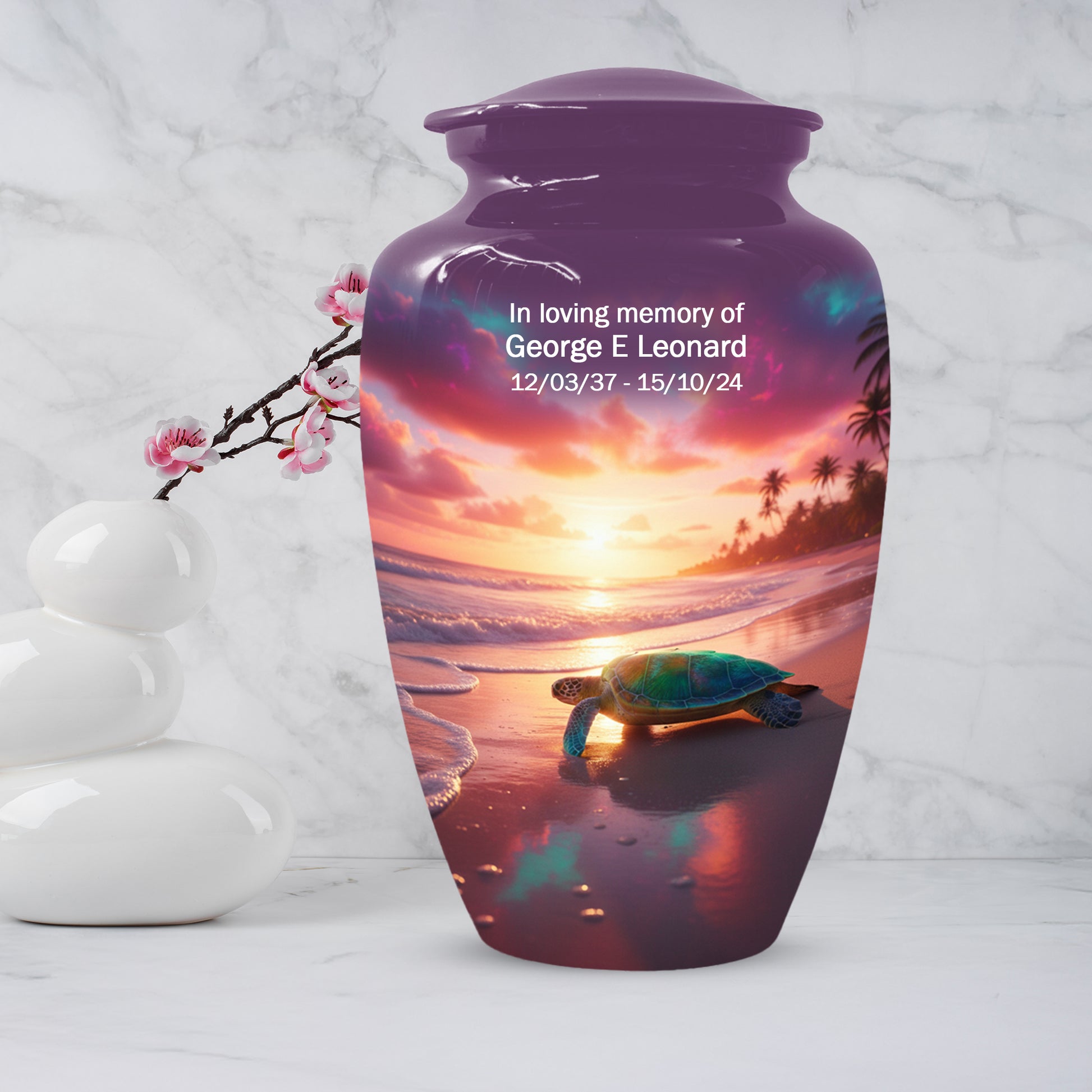 Sea Turtle Urn for Human Ashes | Beach Themed Adult Cremation Urn, Ocean Memorial Urn