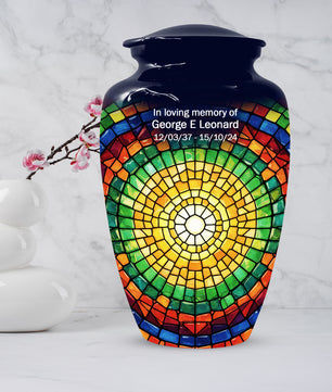 Stained Glass Memorial Urn for Ashes – Custom Rainbow Mosaic Cremation Urn for Mom& Dad - Women & Men,