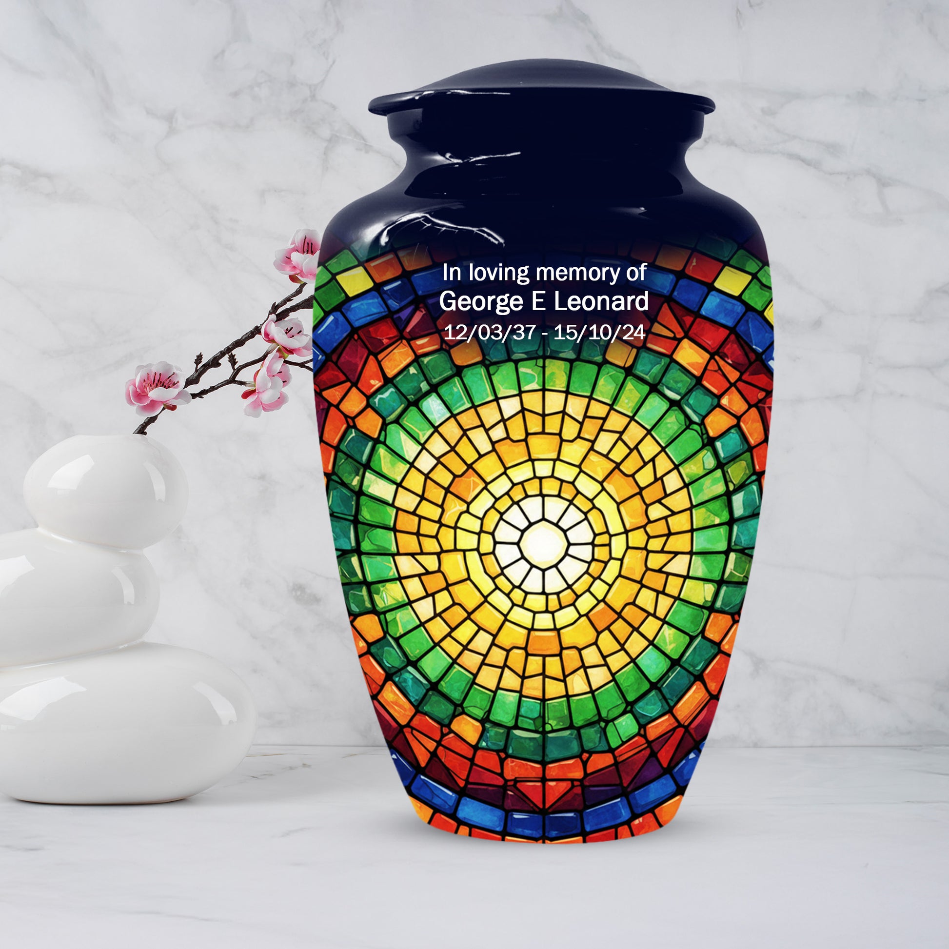 Stained Glass Memorial Urn for Ashes – Custom Rainbow Mosaic Cremation Urn for Mom& Dad - Women & Men,