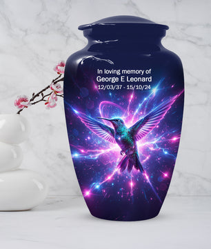 Humming Bird with Blue Urn for Human Ashes | Blue Hummingbird Adult Cremation Urn