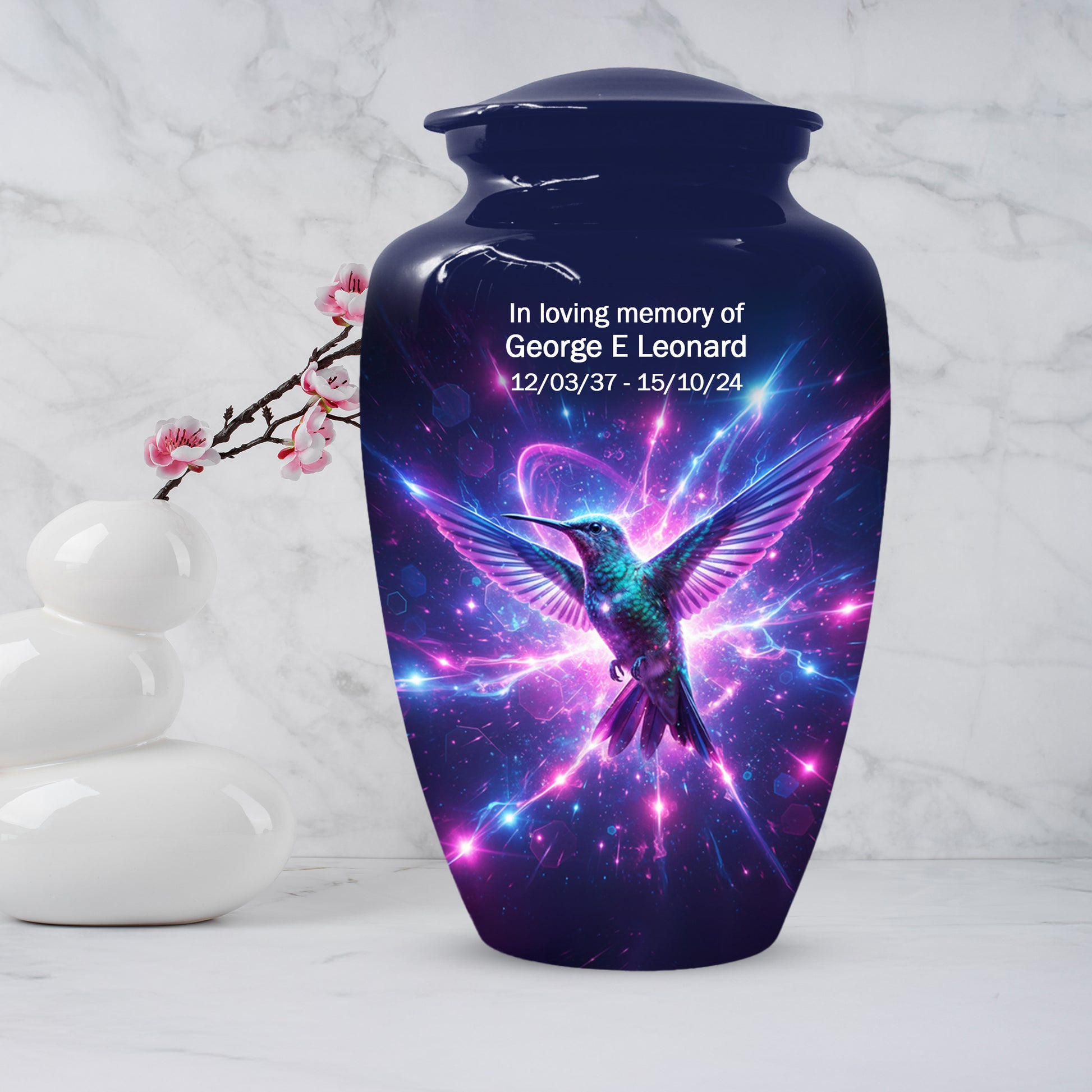 Humming Bird with Blue Urn for Human Ashes | Blue Hummingbird Adult Cremation Urn