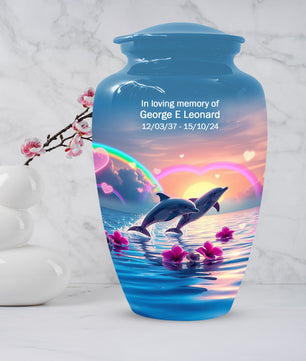 Dolphin Urn for Ashes - Personalized Ocean Sunset Memorial for Mom | Rainbow Cremation Urns for Mother