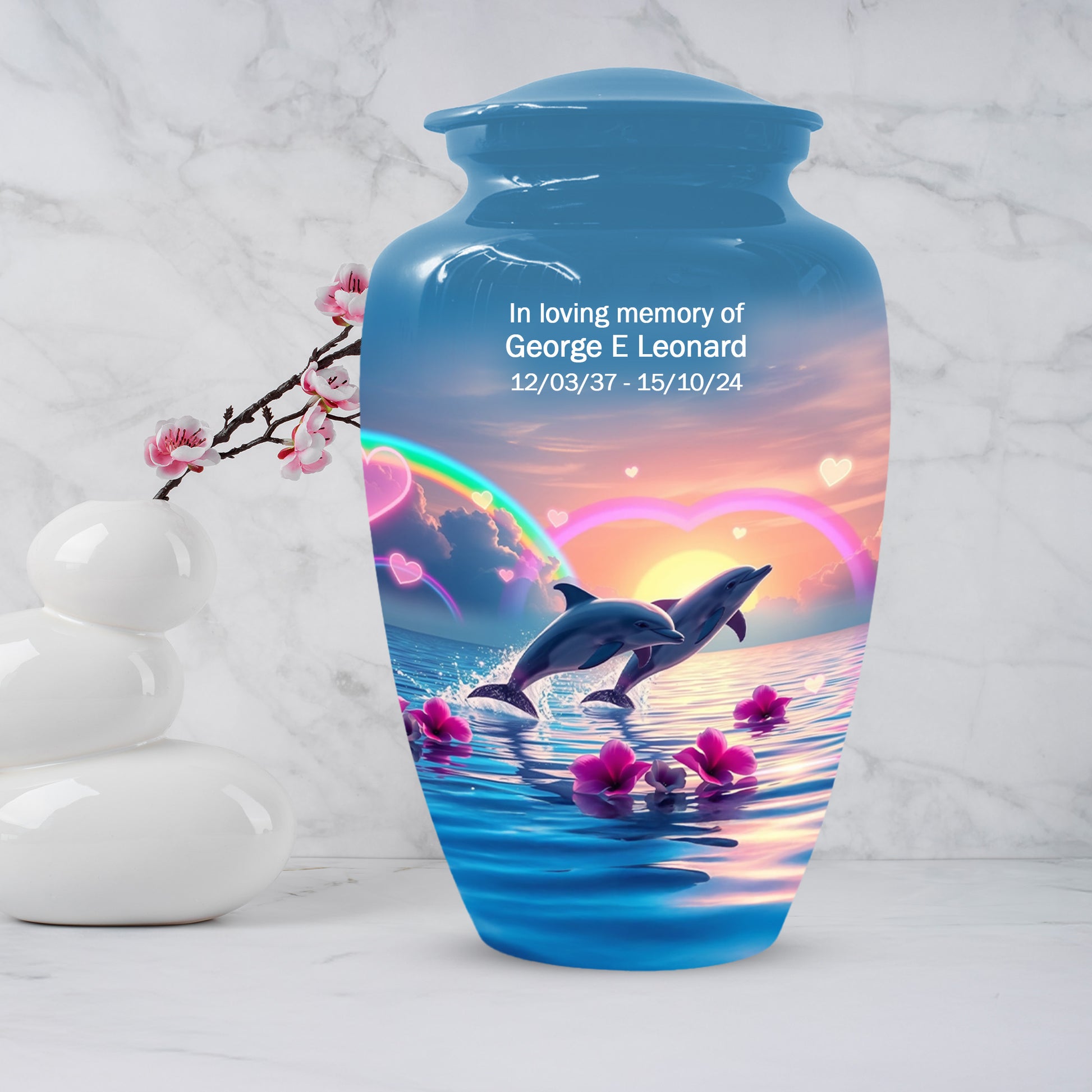 Dolphin Urn for Ashes - Personalized Ocean Sunset Memorial for Mom | Rainbow Cremation Urns for Mother
