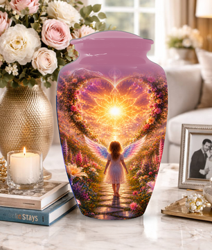 Angel Wing Cremation Urn for Mom - Heavenly Garden memorial urn for Women