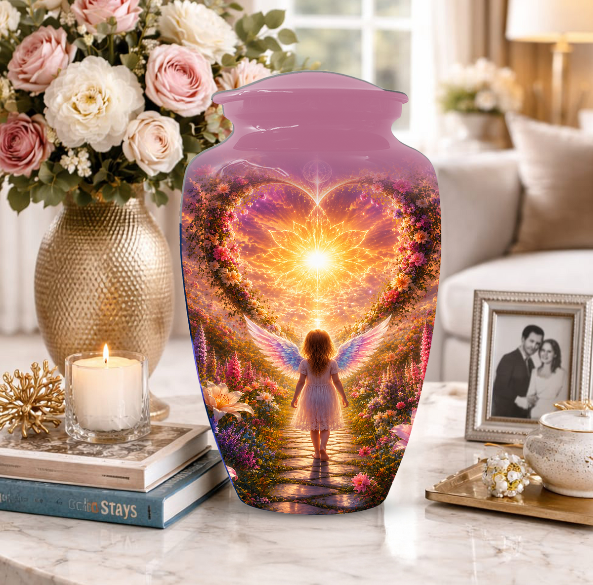 Angel Wing Cremation Urn for Mom - Heavenly Garden memorial urn for Women