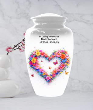 Butterfly Heart Urn for Ashes, Custom Floral Cremation Urn for Mom