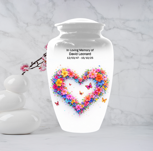 Butterfly Heart Urn for Ashes, Custom Floral Cremation Urn for Mom