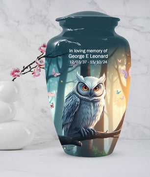 Snowy Owl Urn for Mom – Custom Owl Cremation Urns for Ashes | Adult Female Funeral Keepsake
