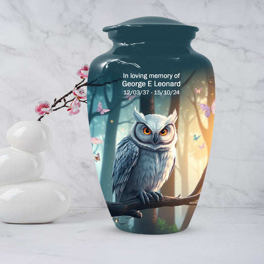 Snowy Owl Urn for Mom – Custom Owl Cremation Urns for Ashes | Adult Female Funeral Keepsake