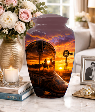 Cowboy Cremation Urn for Dad, Western Boot Memorial keepsake Urns for Ashes