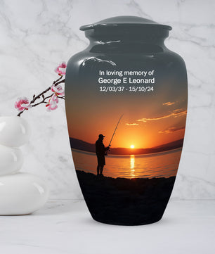 Fishing Sunset Urn for Dad | Fishing Cremation Urn for Adult Male Ashes