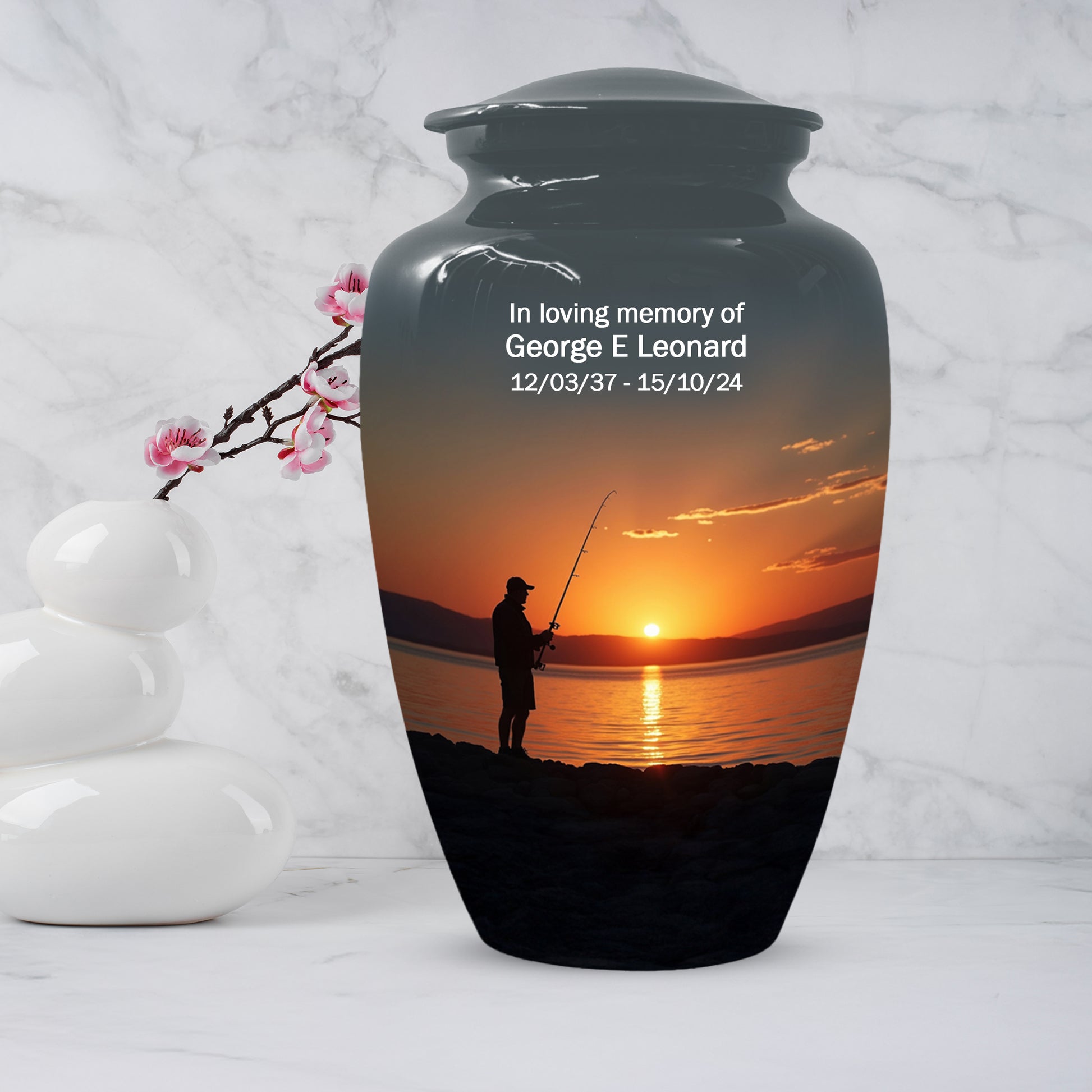 Fishing Sunset Urn for Dad | Fishing Cremation Urn for Adult Male Ashes