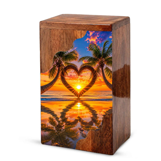 Sunset Beach Urn For Human Ashes – Coastal Beach Mini Wooden Keepsake